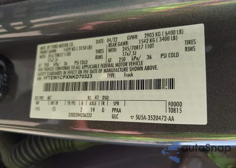 2022 Ford F-150 Xl from USA, damaged, VIN 1FTEW1CPXNKD70323